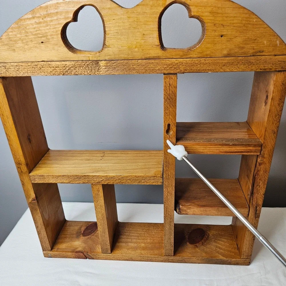 Vintage Rustic Pine Wood Heart Cutout Wall Shelf Shadow Box Display 16.5x18in